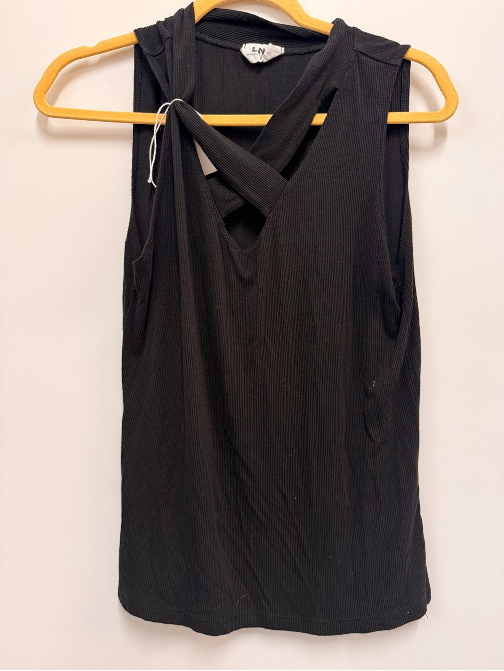 LNA Black Ribbed Crisscross V-Neck Tank